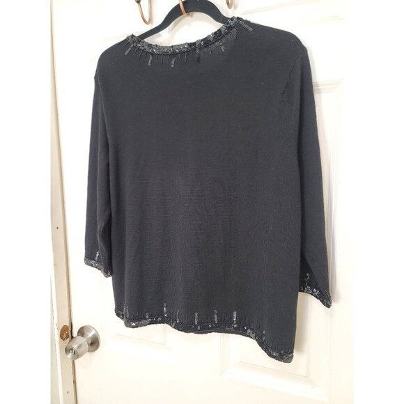 Talbots Black Sequined Cardigan Sweater Size XL 100% Pure New Wool - Picture 3 of 14